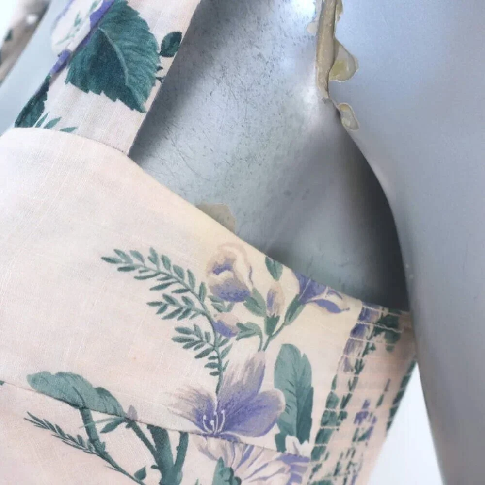 Zimmermann Cassia Tie-Strap Maxi Dress Light Pink Floral Print Cotton Size 1 - Picture 4 of 10